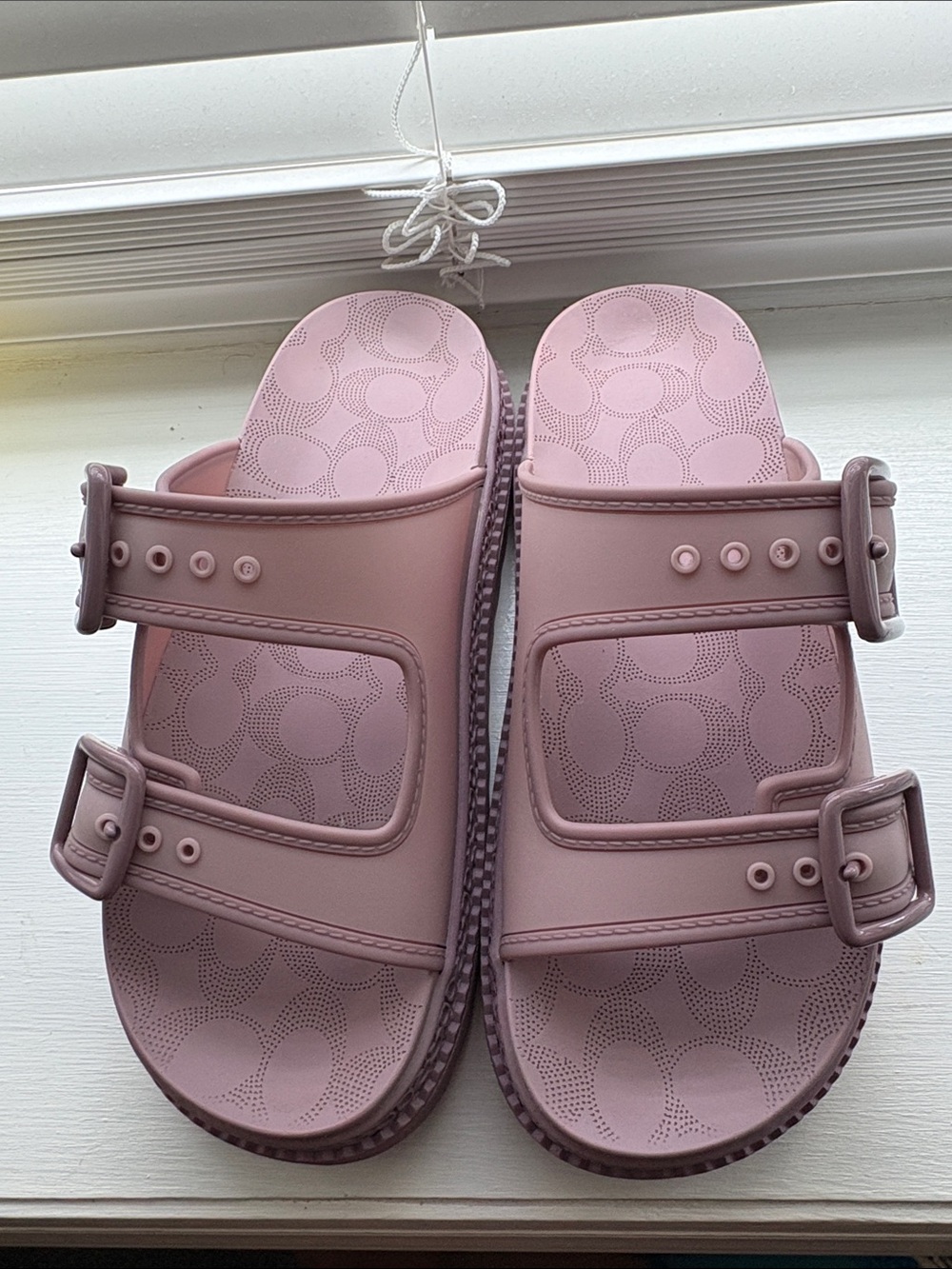 Coach Pink Double-Buckle Platform Slide Sandals - Picture 4 of 5